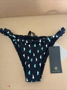 Vix Black Bikini Bottom with White and Teal Print